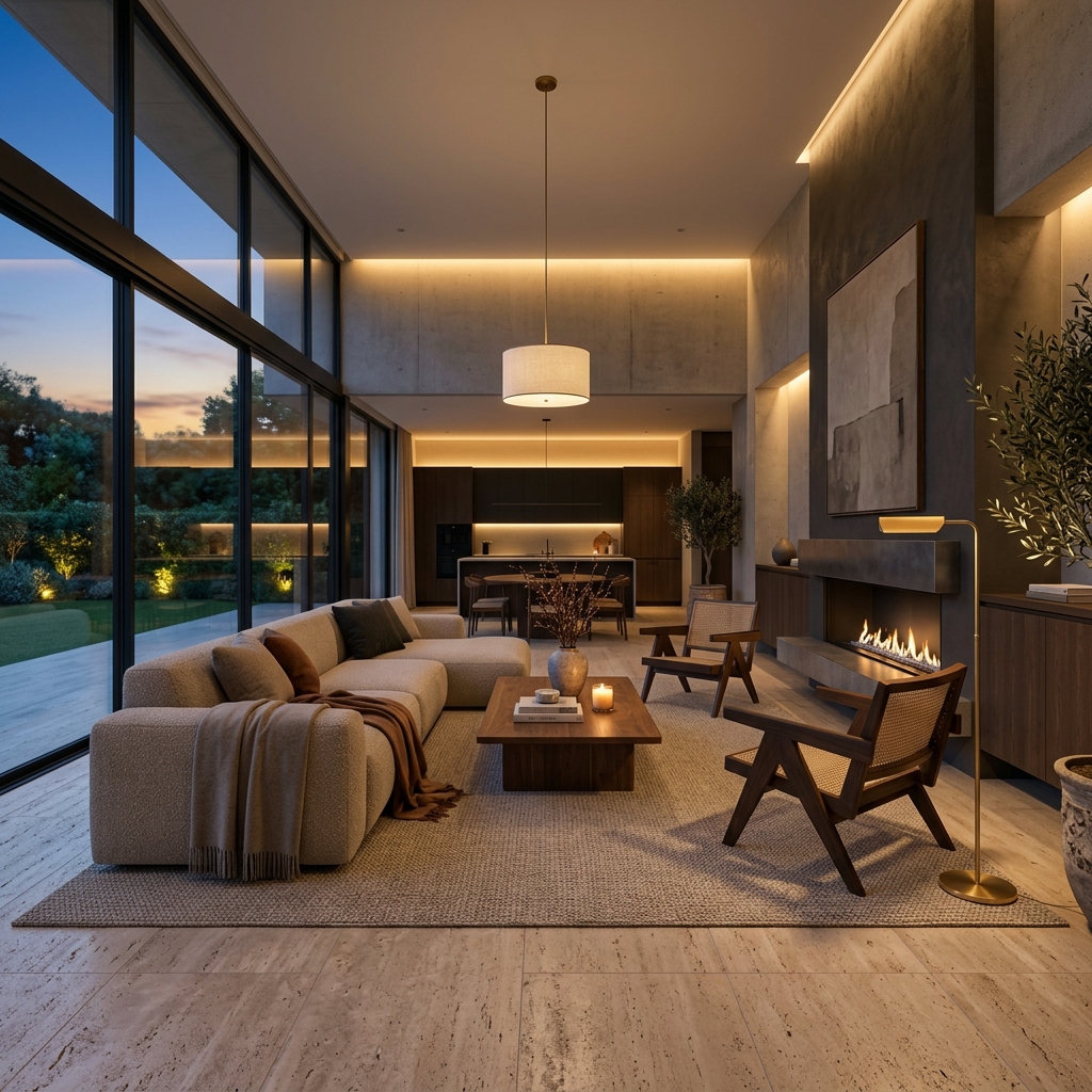 Современный интерьер с теплым полом